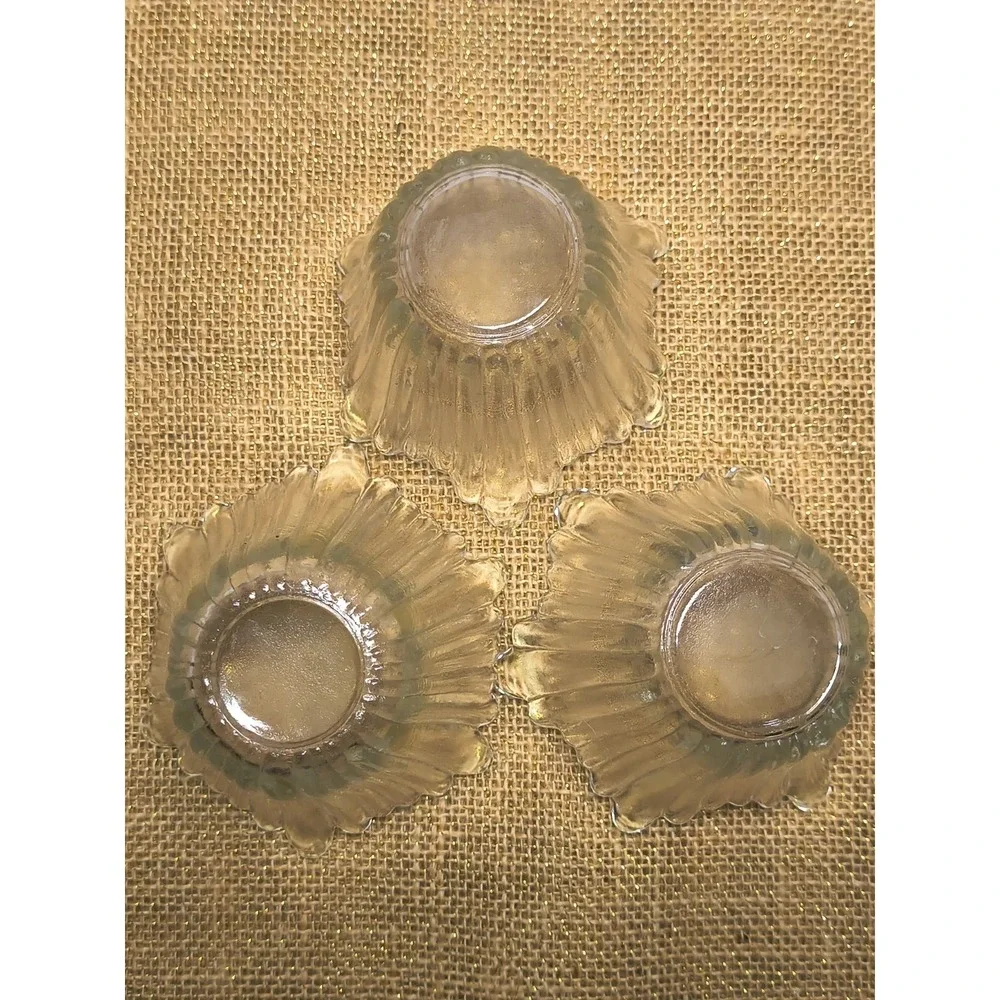Vintage Glass Tulip Candy Bowl Set Ice Cream Dish Candle Holder Ribbed‎ Wavy Rim